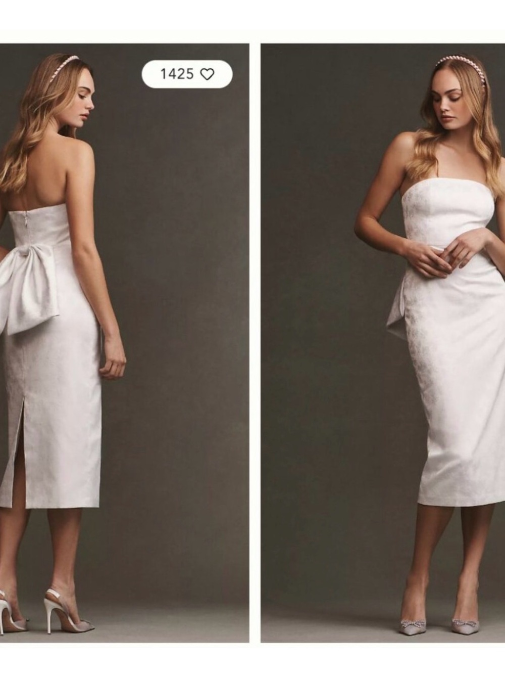 Strapless White Midi Dress with Bow Back